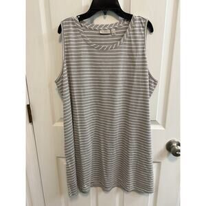 Logo By Lori Goldstein XL Gray White Stripe Sleeveless Tunic Pockets Round Neck